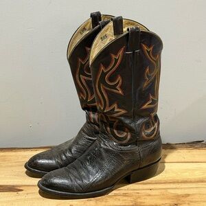 Vintage Larry Mahan Leather Ostrich Exotic Skin Men's Western Cowboy Boots 10 T1